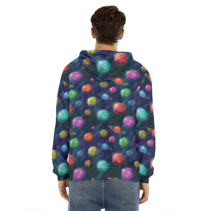 Fantastic Planets Pattern Print Men's Velvet Pullover Hoodie