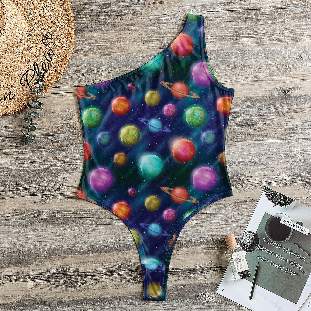 Fantastic Planets Pattern Print One Shoulder Bodysuit