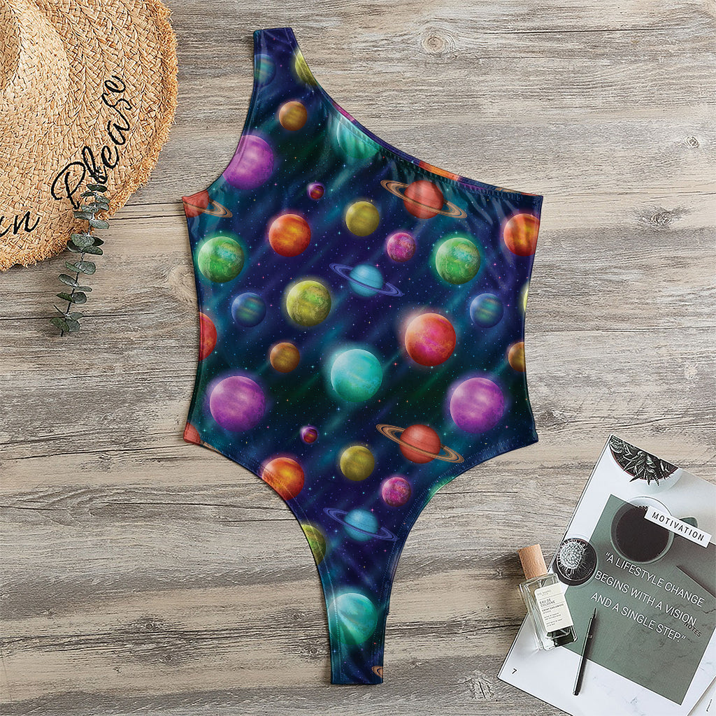 Fantastic Planets Pattern Print One Shoulder Bodysuit