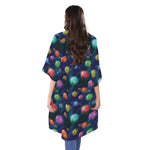 Fantastic Planets Pattern Print Open Front Beach Cover Up