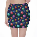 Fantastic Planets Pattern Print Pencil Mini Skirt