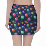 Fantastic Planets Pattern Print Pencil Mini Skirt
