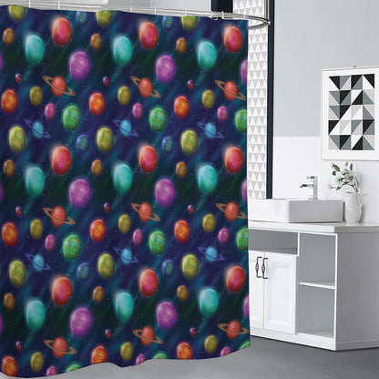 Fantastic Planets Pattern Print Premium Shower Curtain