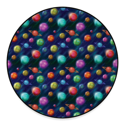 Fantastic Planets Pattern Print Round Floor Mat