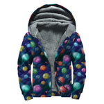 Fantastic Planets Pattern Print Sherpa Lined Zip Up Hoodie