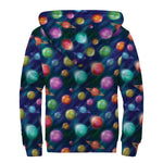 Fantastic Planets Pattern Print Sherpa Lined Zip Up Hoodie