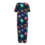 Fantastic Planets Pattern Print Short Sleeve Long Nightdress