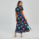 Fantastic Planets Pattern Print Short Sleeve Maxi Dress