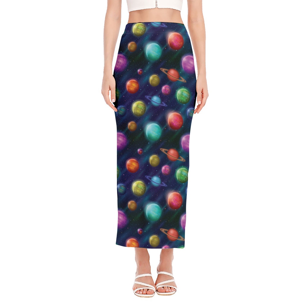 Fantastic Planets Pattern Print Side Slit Maxi Skirt