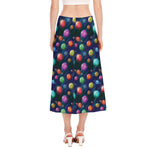 Fantastic Planets Pattern Print Side Slit Midi Skirt