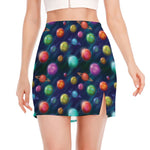 Fantastic Planets Pattern Print Side Slit Mini Skirt