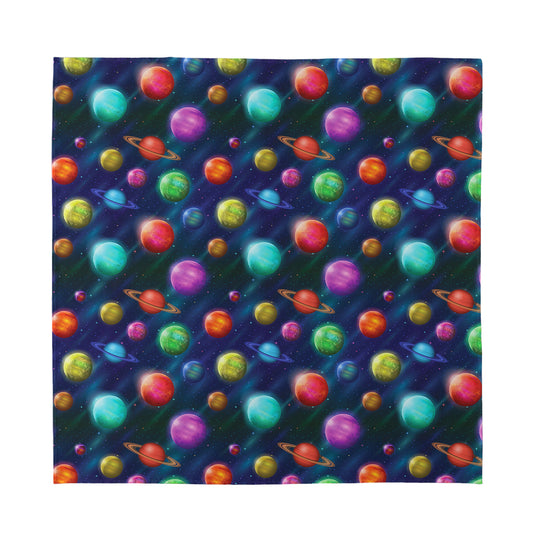 Fantastic Planets Pattern Print Silk Bandana