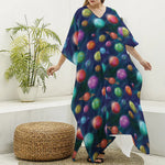 Fantastic Planets Pattern Print Silk V-Neck Kaftan Dress