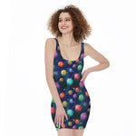 Fantastic Planets Pattern Print Sleeveless Bodycon Dress