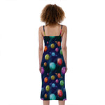 Fantastic Planets Pattern Print Slim Fit Midi Cami Dress
