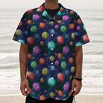 Fantastic Planets Pattern Print Textured Short Sleeve Shirt
