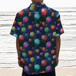 Fantastic Planets Pattern Print Textured Short Sleeve Shirt