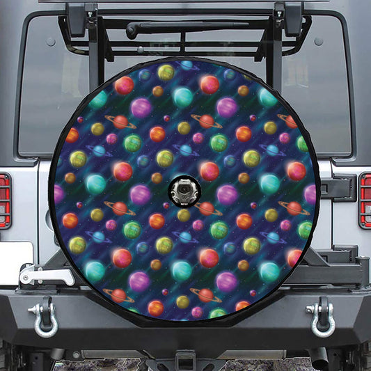 Fantastic Planets Pattern Print Tire Cover With Camera Hole