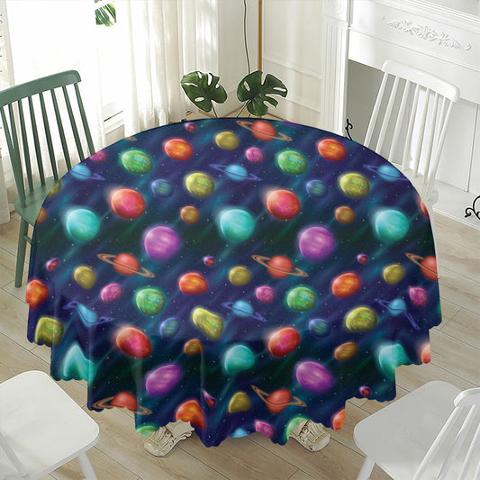 Fantastic Planets Pattern Print Waterproof Round Tablecloth