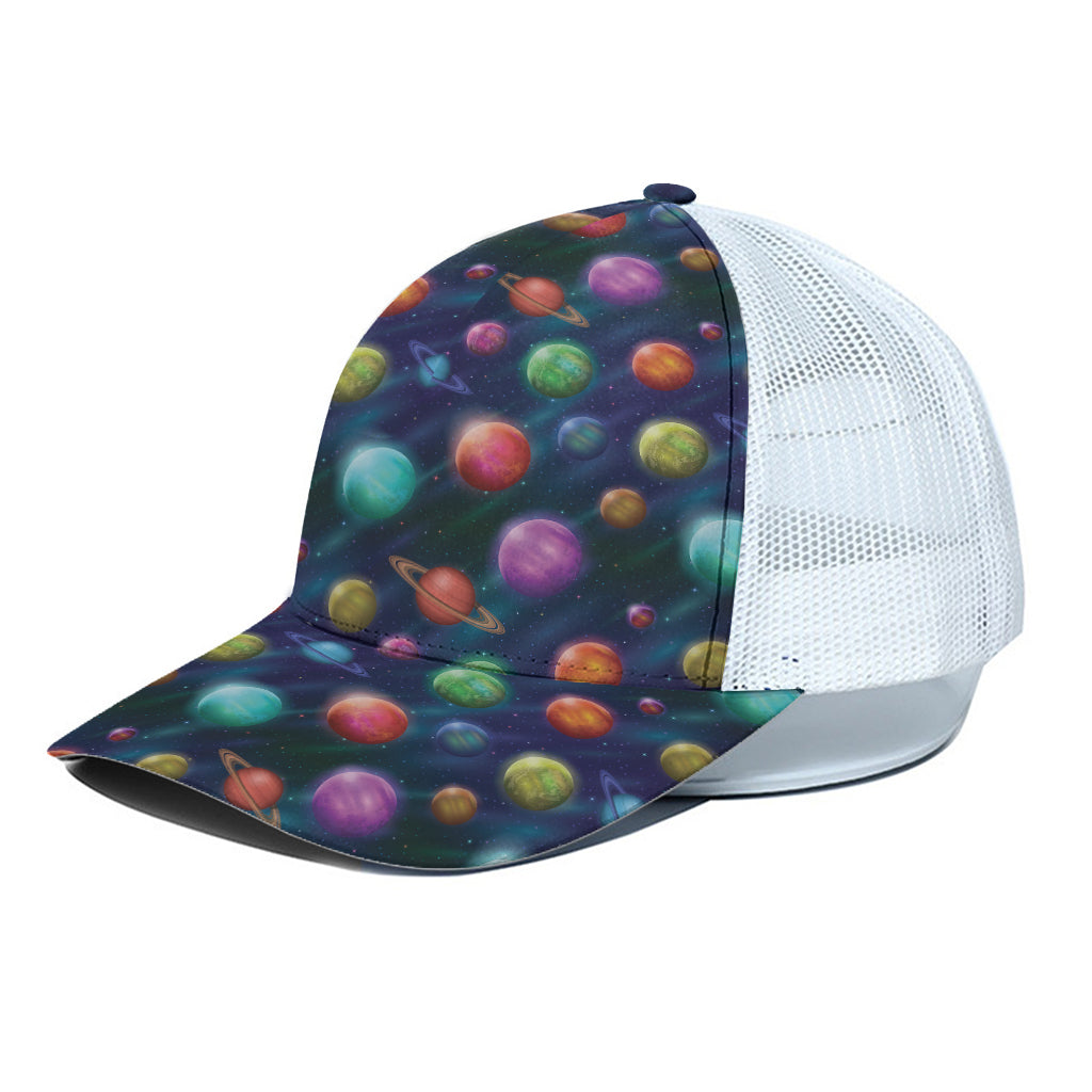 Fantastic Planets Pattern Print White Mesh Trucker Cap