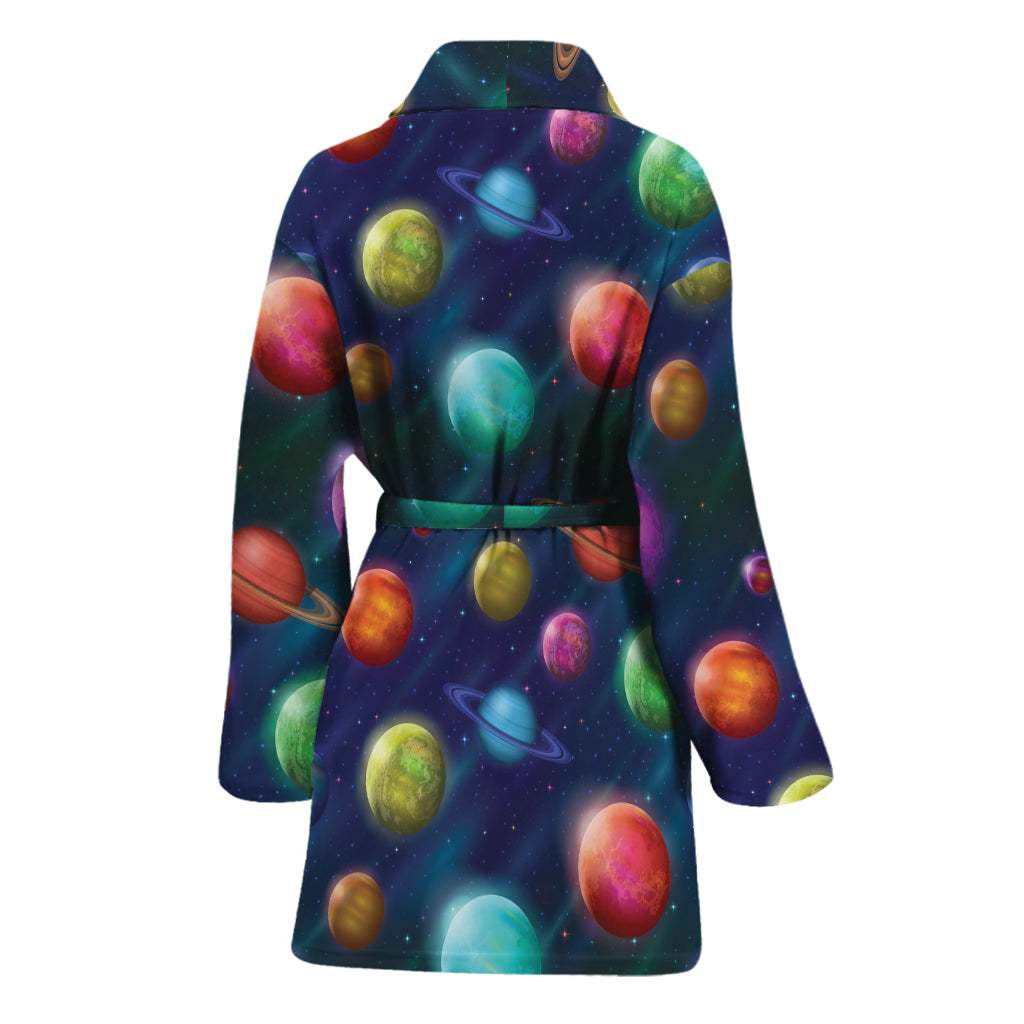 Fantastic Planets Pattern Print Women's Bathrobe