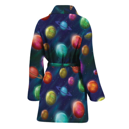 Fantastic Planets Pattern Print Women's Bathrobe