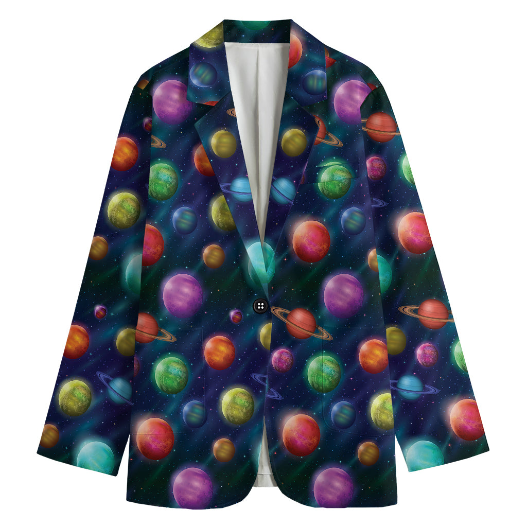 Fantastic Planets Pattern Print Women's Cotton Blazer