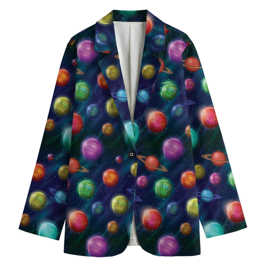 Fantastic Planets Pattern Print Women's Cotton Blazer