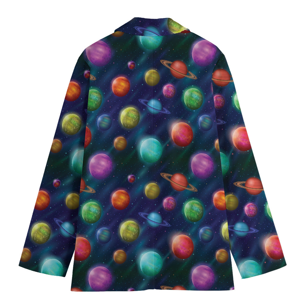 Fantastic Planets Pattern Print Women's Cotton Blazer