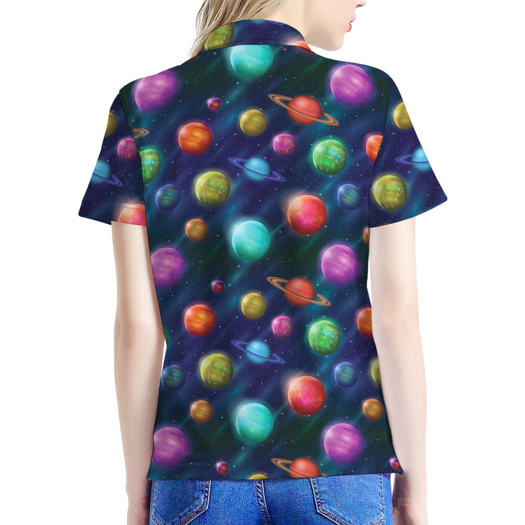 Fantastic Planets Pattern Print Women's Polo Shirt