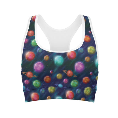 Fantastic Planets Pattern Print Women's Sports Bra