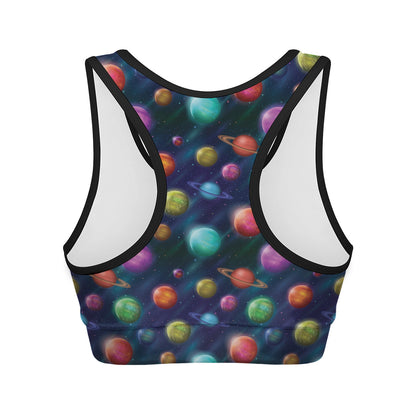 Fantastic Planets Pattern Print Women's Sports Bra