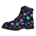Fantastic Planets Pattern Print Padded Collar Lace Up Boots