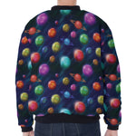 Fantastic Planets Pattern Print Zip Sleeve Bomber Jacket