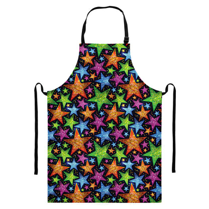 Fantastic Star Pattern Print Bib Apron With Pocket