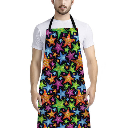 Fantastic Star Pattern Print Bib Apron With Pocket