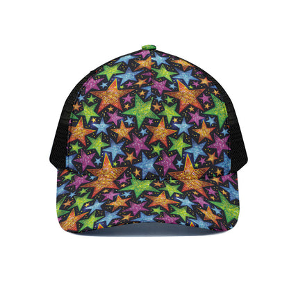 Fantastic Star Pattern Print Black Mesh Trucker Cap