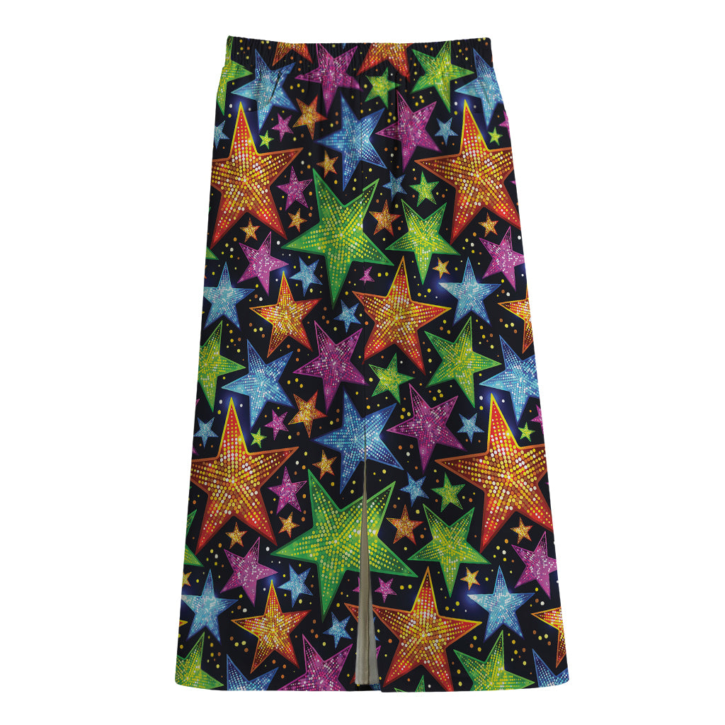 Fantastic Star Pattern Print Cotton Front Slit Maxi Skirt
