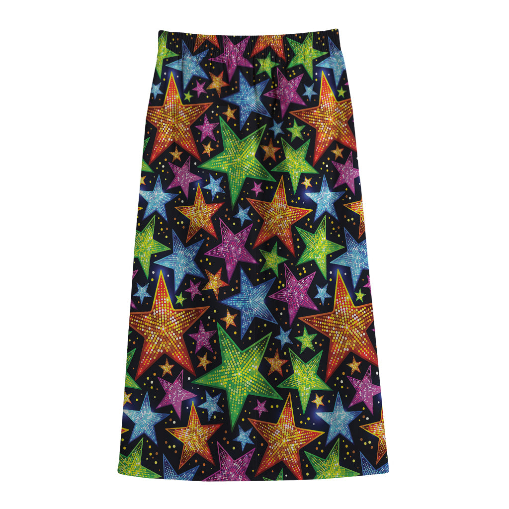 Fantastic Star Pattern Print Cotton Front Slit Maxi Skirt