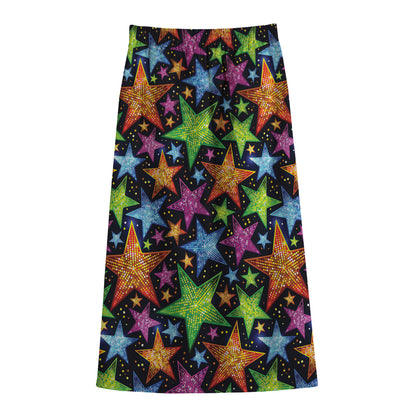 Fantastic Star Pattern Print Cotton Front Slit Maxi Skirt