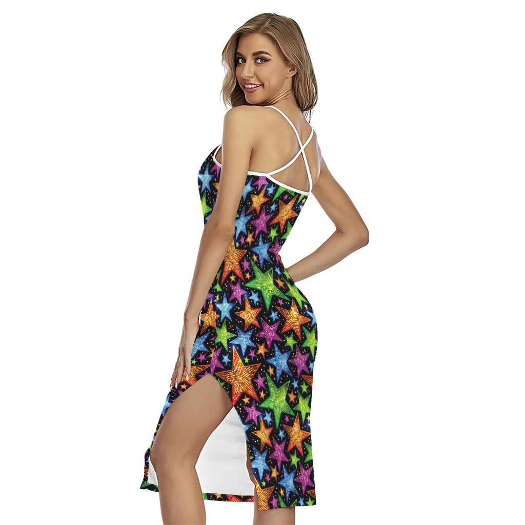 Fantastic Star Pattern Print Cross Back Cami Dress