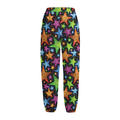Fantastic Star Pattern Print Fleece Lined Knit Pants