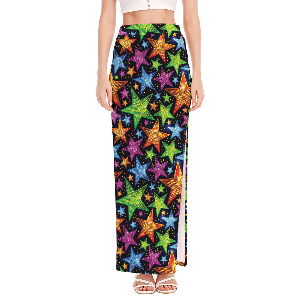 Fantastic Star Pattern Print High Slit Maxi Skirt