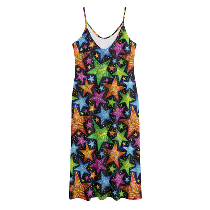 Fantastic Star Pattern Print Jersey Midi Cami Dress