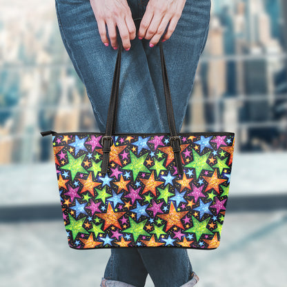 Fantastic Star Pattern Print Leather Tote Bag