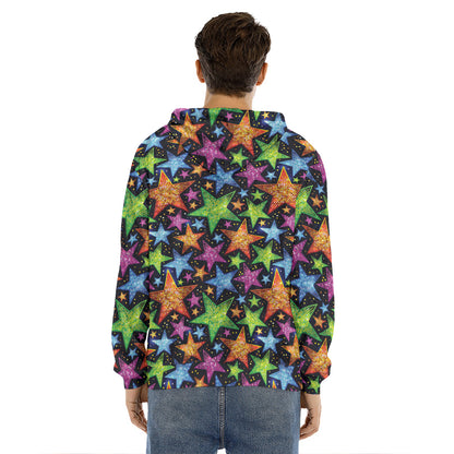 Fantastic Star Pattern Print Men's Velvet Pullover Hoodie