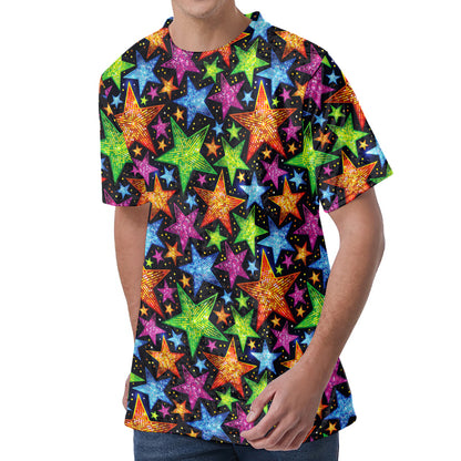 Fantastic Star Pattern Print Men's Velvet T-Shirt
