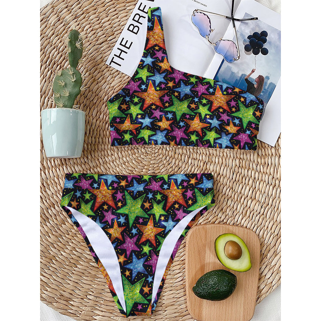 Fantastic Star Pattern Print One Shoulder Bikini Top