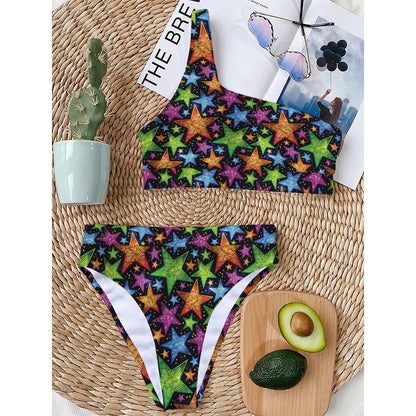 Fantastic Star Pattern Print One Shoulder Bikini Top