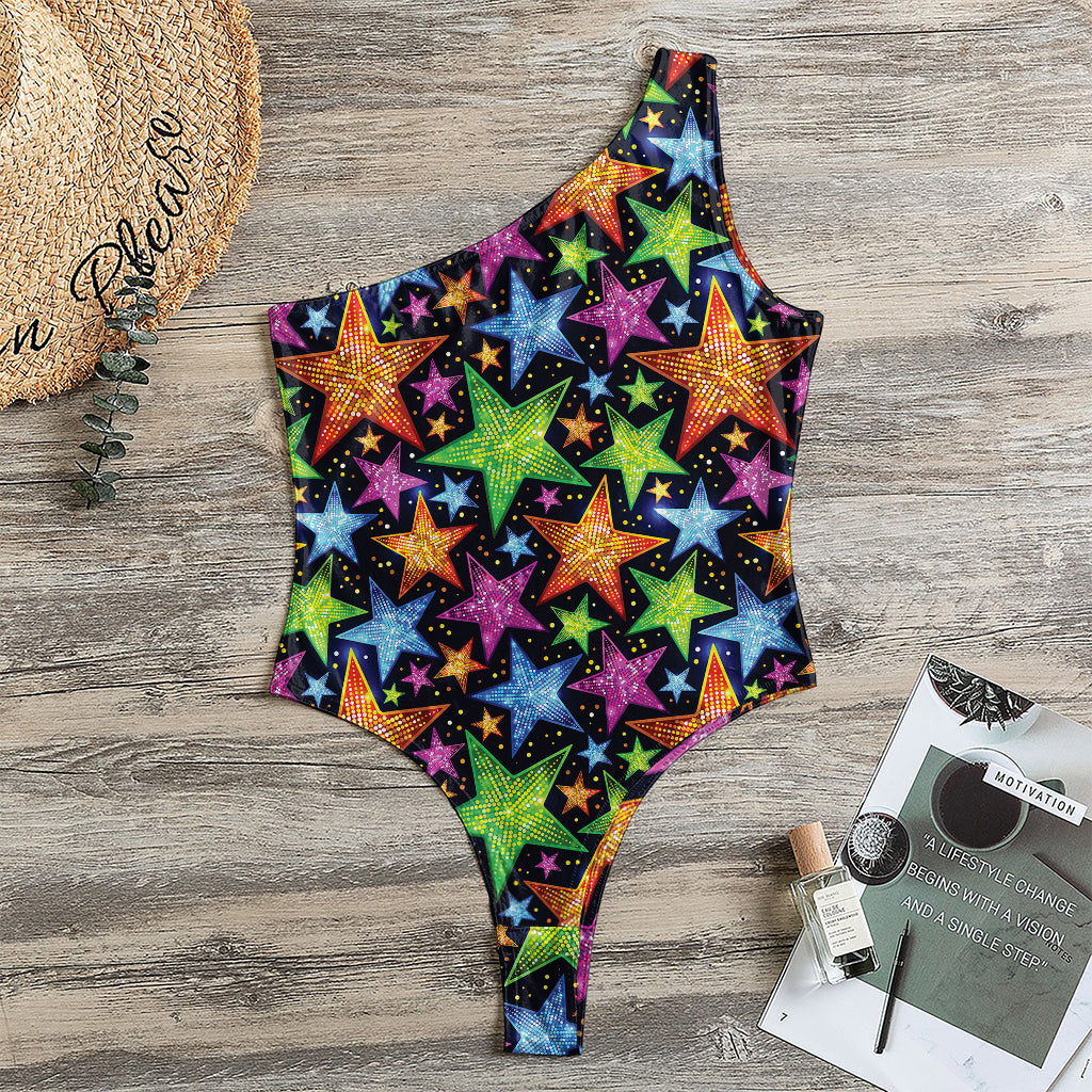 Fantastic Star Pattern Print One Shoulder Bodysuit